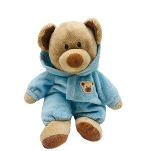 Ty Pluffies Baby Bear Blue Plush TyLux Non-Removable PJs 2010 Stuffed Animal 10"